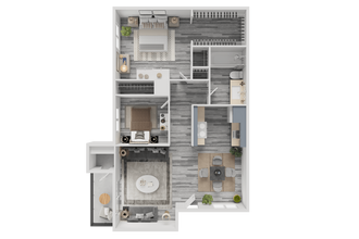 2 Bed 1 Bath D102 floor plan